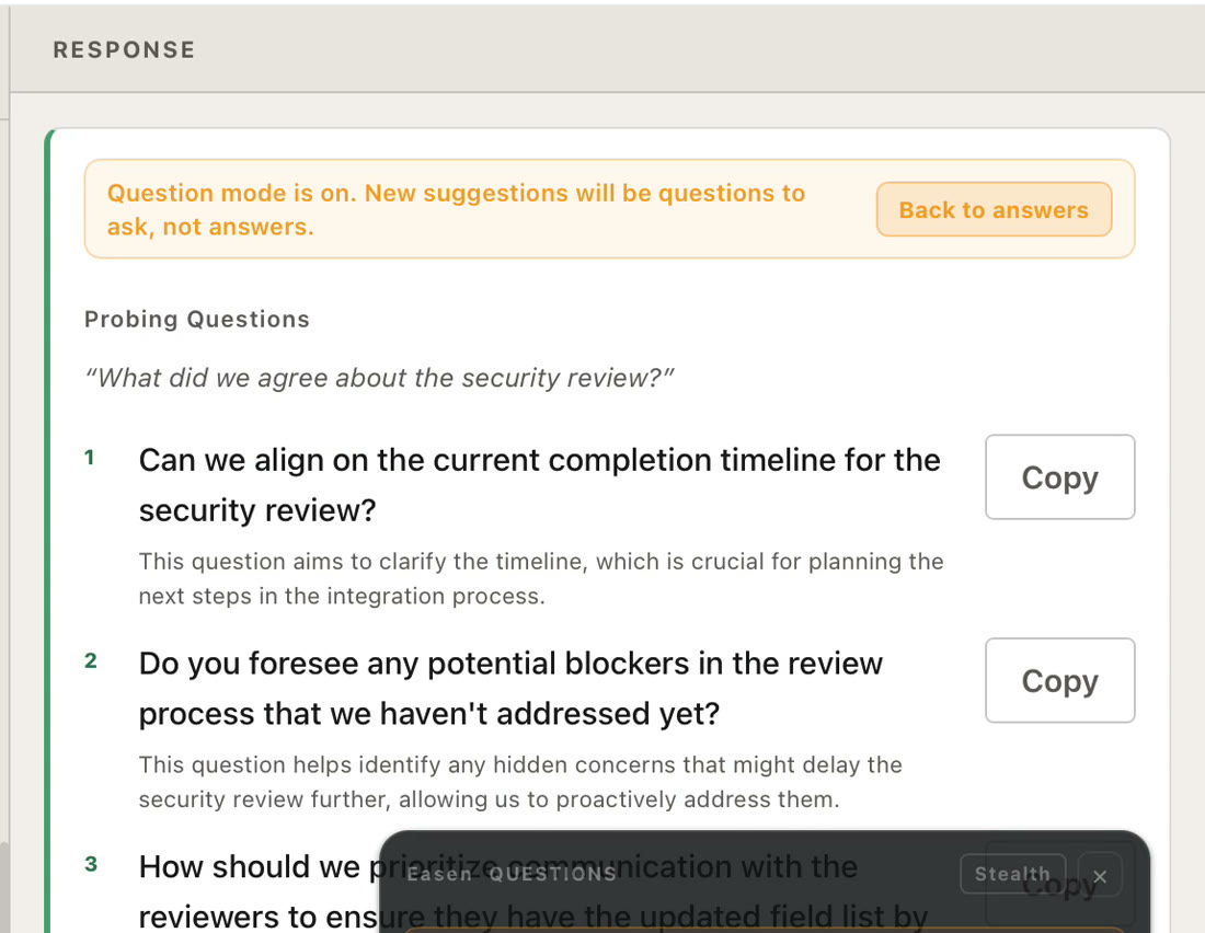 Question mode: three probing questions Easen suggests asking next